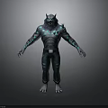 Wolf Headed Mythical Creature With Muscular Build And Blue Glowing Patterns In Torn Pants