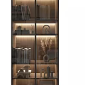 Modern Wooden Bookcase With Glass Doors LED Lighting And Decorative Items