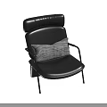 Black Leather Accent Chair with Metal Armrests and Gray Woven Cushion in Modern Design