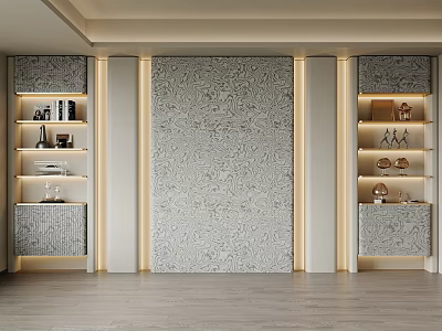 Modern Elegant Bookshelf With Layered Design Soft Lighting And Decorative Items 3d model