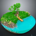 Cartoon Scenic Round Island With Green Grass Tree Small Cabin Wooden Bridge And Blue Water 3d model