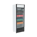 Vertical Refrigerated Display Case With Clear Glass Door And Colorful Beverage Bottles