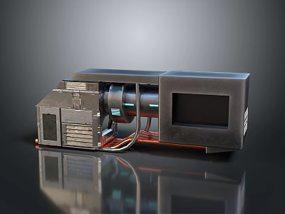 Industrial Mechanical Equipment With Control Panel Orange Cables Display Window And Dark Casing 3d model