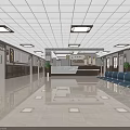 Medical Lobby With White Ceiling Brown Cabinets White Front Desk Blue Seats And Green Plant