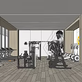 Bright Spacious Gym Interior With Treadmills Dumbbells Weight Machines Fitness Poster And Wooden Walls