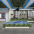Military Themed Exhibition Hall With Wall Mounted Weapons Aircraft Models And Digital Screen