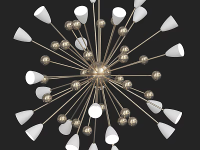Modern Artistic Chandelier With Metal Frame White Cone Elements And Golden Spheres 3d model