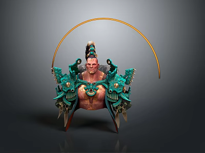 Game Movie Character With Green Ornate Armor Wing Like Structures Skeleton Decorations And Muscular Torso 3d model