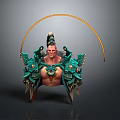Game Movie Character With Green Ornate Armor Wing Like Structures Skeleton Decorations And Muscular Torso
