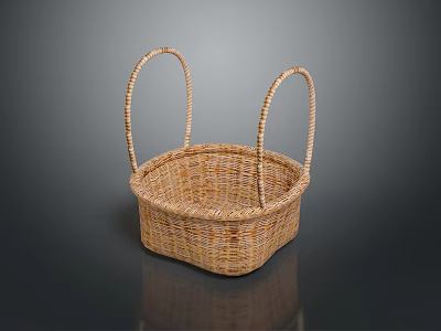 Little Animal Resting In Woven Basket With Two Curved Handles 3d model