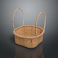 Little Animal Resting In Woven Basket With Two Curved Handles