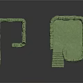Green Stone Scene Building Components With Steps And Wall Structures