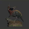 Detailed Colorful Triceratops Dinosaur Model Standing On Rock Base