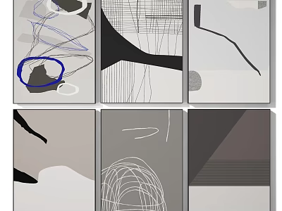Modern Abstract Paintings With Black White Gray Tones And Geometric Lines For Wall Art 3d model
