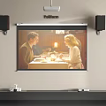 Projection Monitoring System For Home Living Room With Screen And Audio Speakers Setup