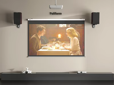 Projection Monitoring System For Home Living Room With Screen And Audio Speakers Setup 3d model