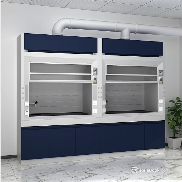 Blue And White Double Fume Hoods With Ventilation Pipes In Laboratory 3d model 