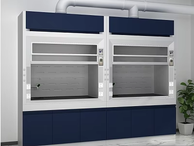 Blue And White Double Fume Hoods With Ventilation Pipes In Laboratory 3d model