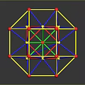 3D Geometric Polyhedron Structure With Yellow Frame Red Vertices Blue And Green Lines