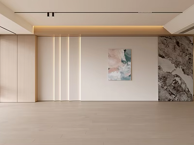 Modern Living Room Interior With Beige Walls Abstract Painting And Marble Accent Wall 3d model