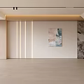 Modern Living Room Interior With Beige Walls Abstract Painting And Marble Accent Wall