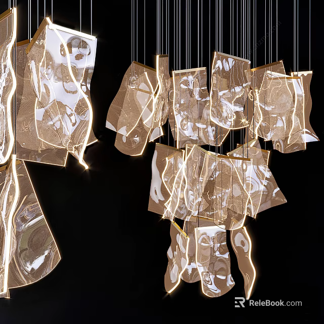 Modern Artistic Chandelier with Transparent Irregular Shapes and Warm Glow for Interior Decoration 3d model 