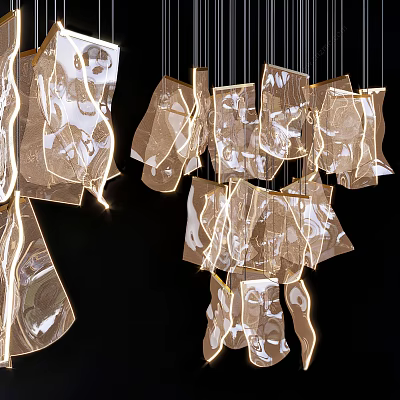 Modern Artistic Chandelier with Transparent Irregular Shapes and Warm Glow for Interior Decoration 3d model