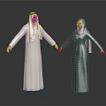 Middle Eastern Male and Female in Traditional Robes with Headscarves Holding Hands Against Dark Background