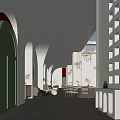 Elegant Hotel Public Lounge Interior With Arched Designs Chandeliers Green Doors And Plants