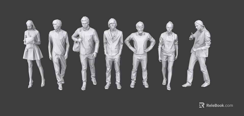 Multiple People 3D Character Models with Different Standing Poses and Casual Clothing Styles 3d model 