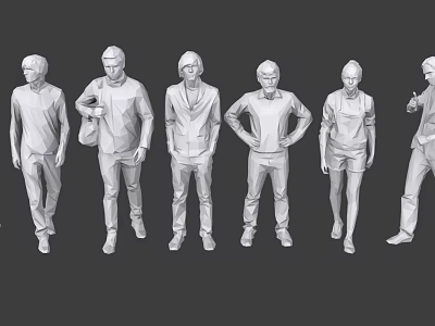 Multiple People 3D Character Models with Different Standing Poses and Casual Clothing Styles 3d model
