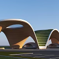 Modern Green Curved Building Facade With Sustainable Panel Design And Architectural Arches