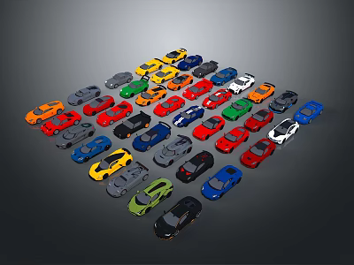 Colorful Model Cars In Various Colors And Styles Arranged On 3d model