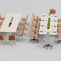 Modern Office Conference Table With Multiple Chairs Green Plant And Documents On Surface 3d model