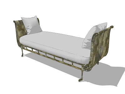 Elegant Ottoman With Upholstered Seat Decorative Pillows And Vintage Metal Frame 3d model