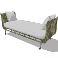Elegant Ottoman With Upholstered Seat Decorative Pillows And Vintage Metal Frame