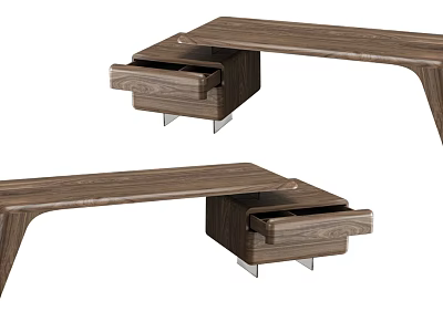 Modern Walnut Wooden Office Desk With Drawers And Metal Legs Design 3d model