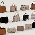 Fashionable Handbags Collection Arranged On White Shelves With Various Styles And Colors