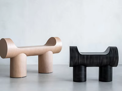Two Modern Minimalist Stools With Light And Dark Wooden Cylindrical Legs 3d model