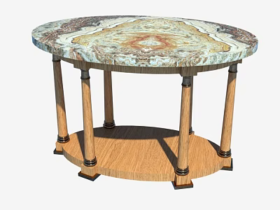 Elegant Round Console Table with Marble Top and Wooden Legs Design 3d model