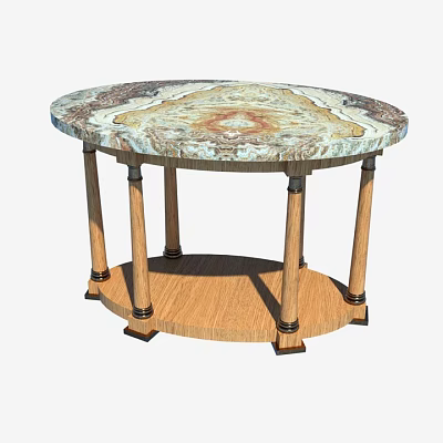 Elegant Round Console Table with Marble Top and Wooden Legs Design 3d model