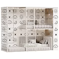 Modern White Kids Bunk Bed With Cute Cartoon Printed Safety Fence For Cozy Small Bedroom