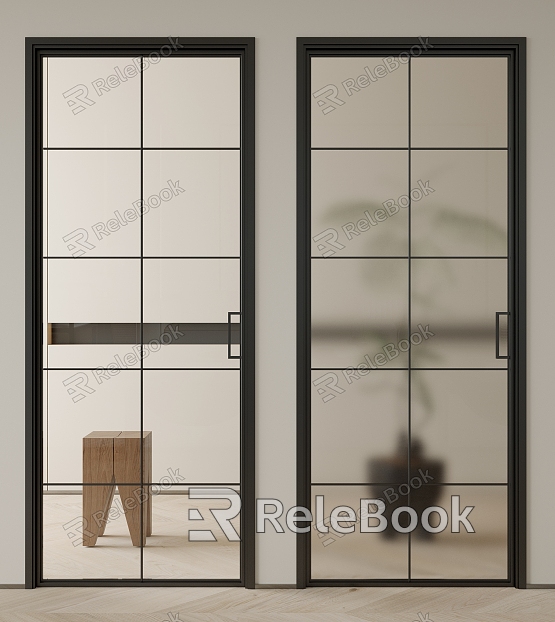 Long frosted glass single door Changhong glass door kitchen and bathroom door swing door room door green plant model