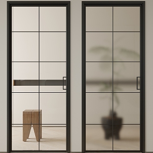 Long frosted glass single door Changhong glass door kitchen and bathroom door swing door room door green plant 3d model