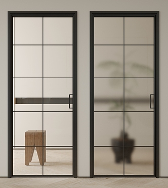 Long frosted glass single door Changhong glass door kitchen and bathroom door swing door room door green plant 3d model