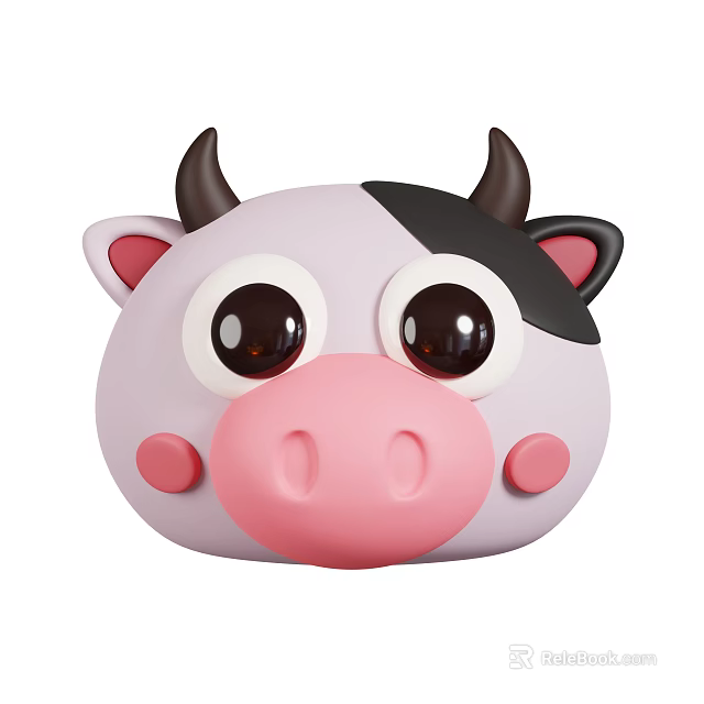 Cute Cartoon Cow Head Doll With Pink Body Black Horns And Big Eyes 3d model 
