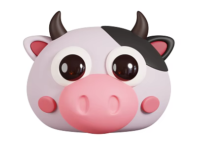 Cute Cartoon Cow Head Doll With Pink Body Black Horns And Big Eyes 3d model