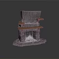 Rustic Stone Fireplace Furniture With Multiple Wooden Shelves And Classic Design