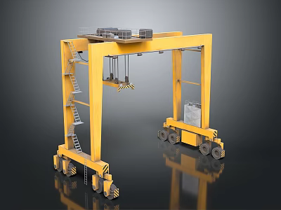Heavy Duty Yellow Gantry Crane With Ladder Wheels And Hoist Mechanism 3d model