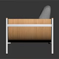 Gray Two Seater Sofa With White Metal Frame And Wooden Armrests Modern Design